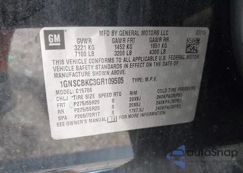 2016 Chevrolet Tahoe Lt from USA, damaged, VIN 1GNSCBKC3GR109505